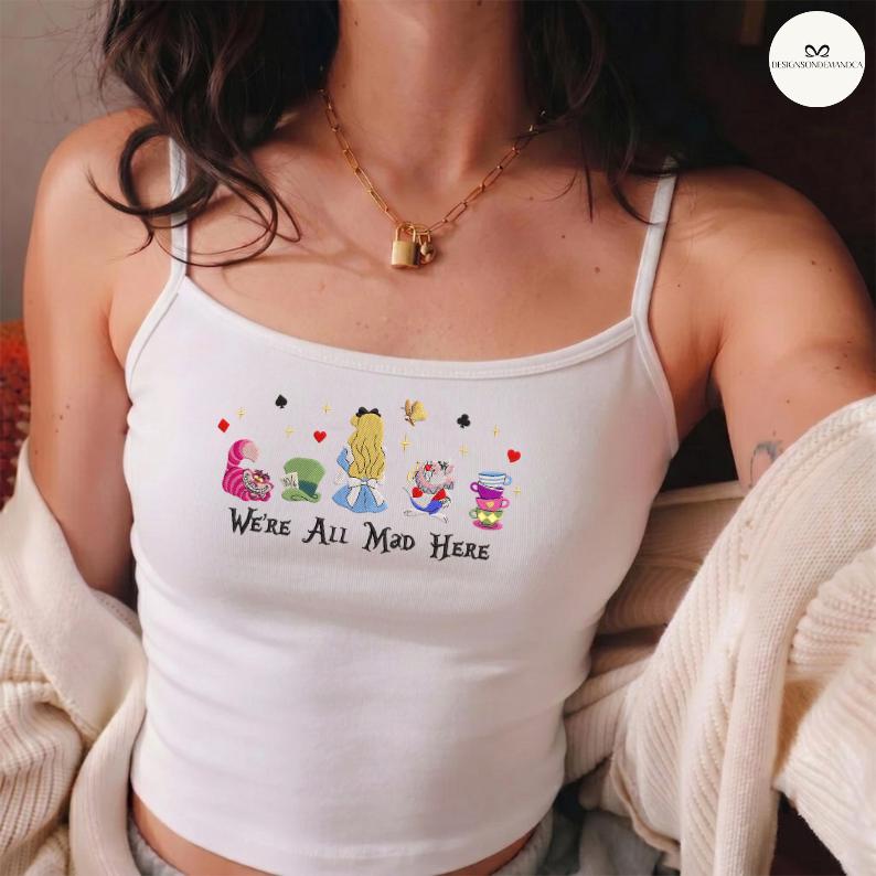 Embroidered Alice in Wonderland Baby Tee Crop Tank with Disney Princess Alice – Disneyland Magic Kingdom Lace Trim Tank Top Outfit - photo 3
