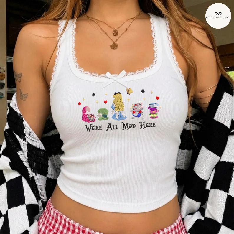 Embroidered Alice in Wonderland Baby Tee Crop Tank with Disney Princess Alice – Disneyland Magic Kingdom Lace Trim Tank Top Outfit - photo 4