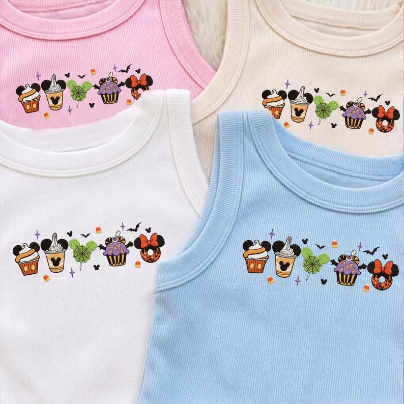 Embroidered Disney Snacks Fall Halloween Baby Tee Crop Tank – Magical Mickey's Not So Scary Halloween Lace Trim Tank Top - photo 2