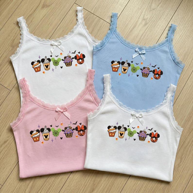 Embroidered Disney Snacks Fall Halloween Baby Tee Crop Tank – Magical Mickey's Not So Scary Halloween Lace Trim Tank Top - photo 3
