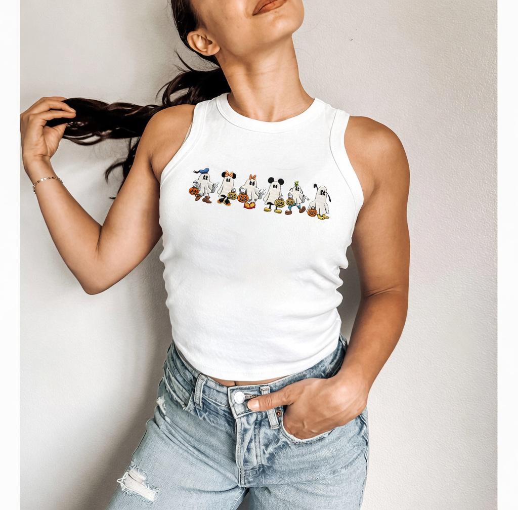 Embroidered Disney Halloween Ghosts Lace Trim Tank Top with Mickey and Friends – WDW Disneyland Halloween Baby Tee Crop Tank - photo 3