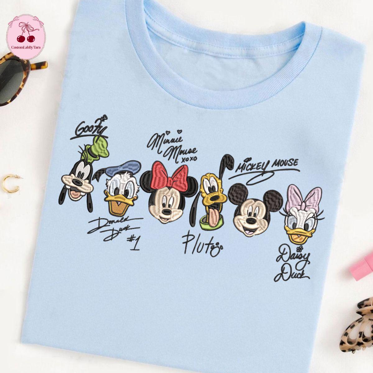 Embroidered Disney Mickey and Friends Signatures Lace Trim Tank Top with Cute Ribbed Trim – Girls Trip Baby Tee Crop Tank for Women - photo 3