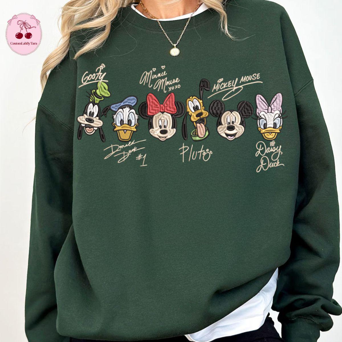 Embroidered Disney Mickey and Friends Signatures Lace Trim Tank Top with Cute Ribbed Trim – Girls Trip Baby Tee Crop Tank for Women - photo 6