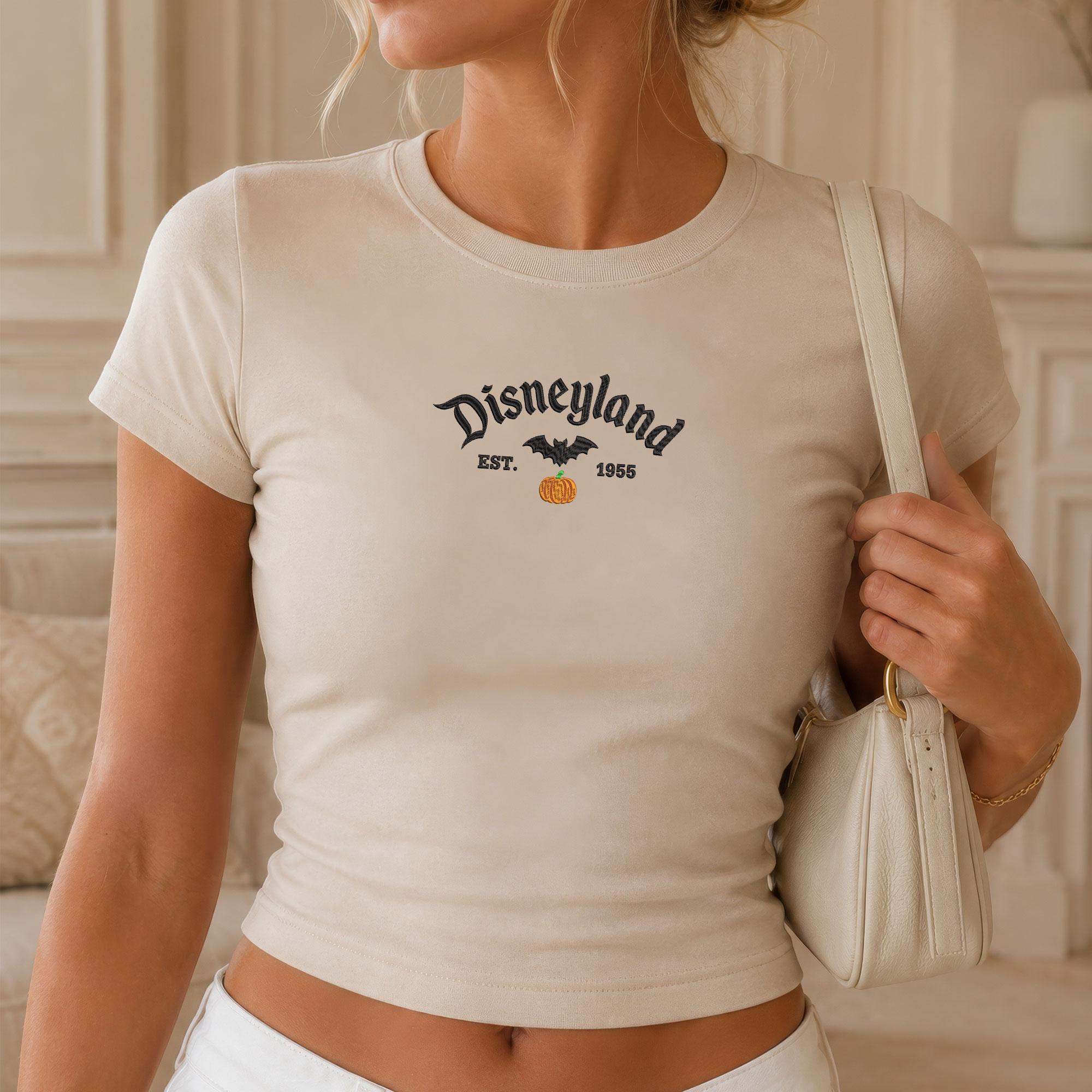Embroidered Disneyland Baby Tee with Spooky Pumpkin and Bat Shirt – Vintage Halloween Disney Theme Park Trip Top Gift for Her - photo 4