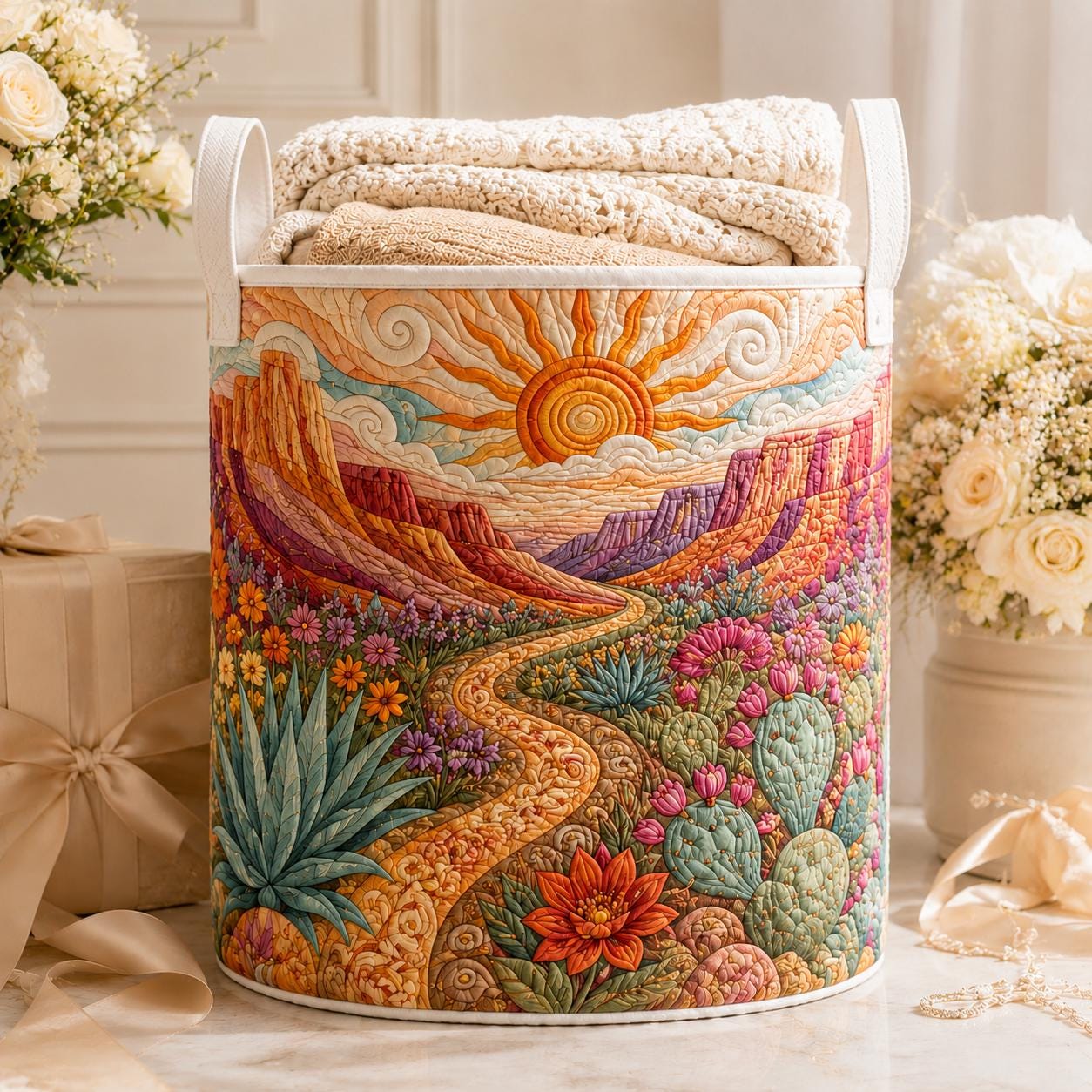 Spiritual Celtic Nature Tree of Life Quilted Style Laundry Basket – Home Hamper for Natural Lovers Gifts