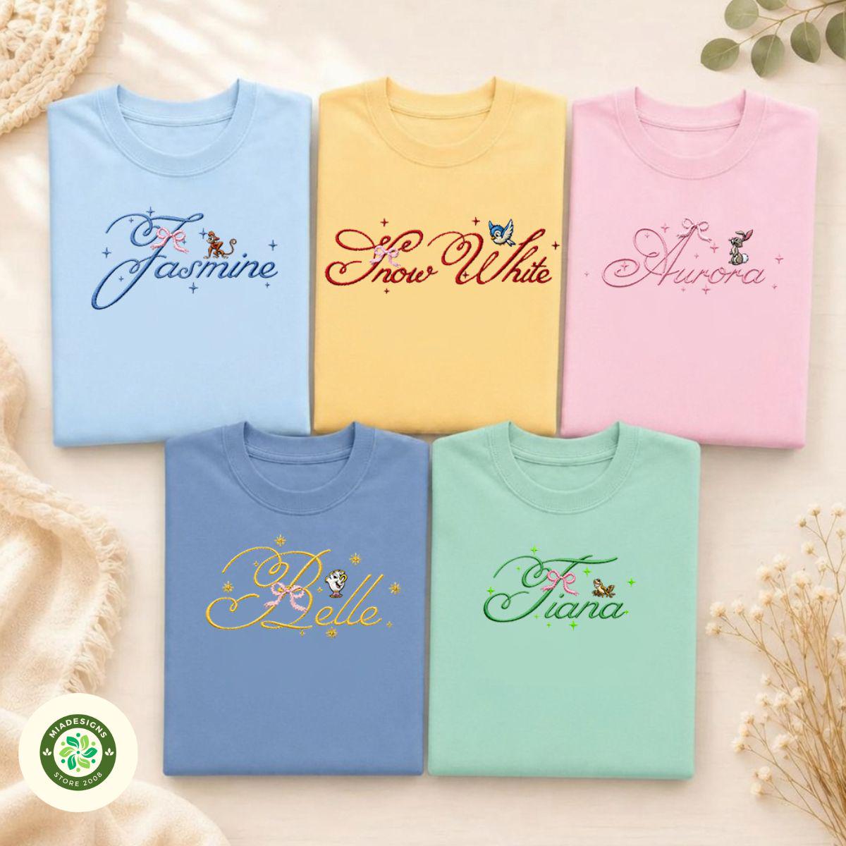 Embroidered Retro Coquette Bow Disney Princess Lace Trim Tank Top Baby Tee with Cinderella Belle Ariel and Rapunzel for Girls Trip - photo 4