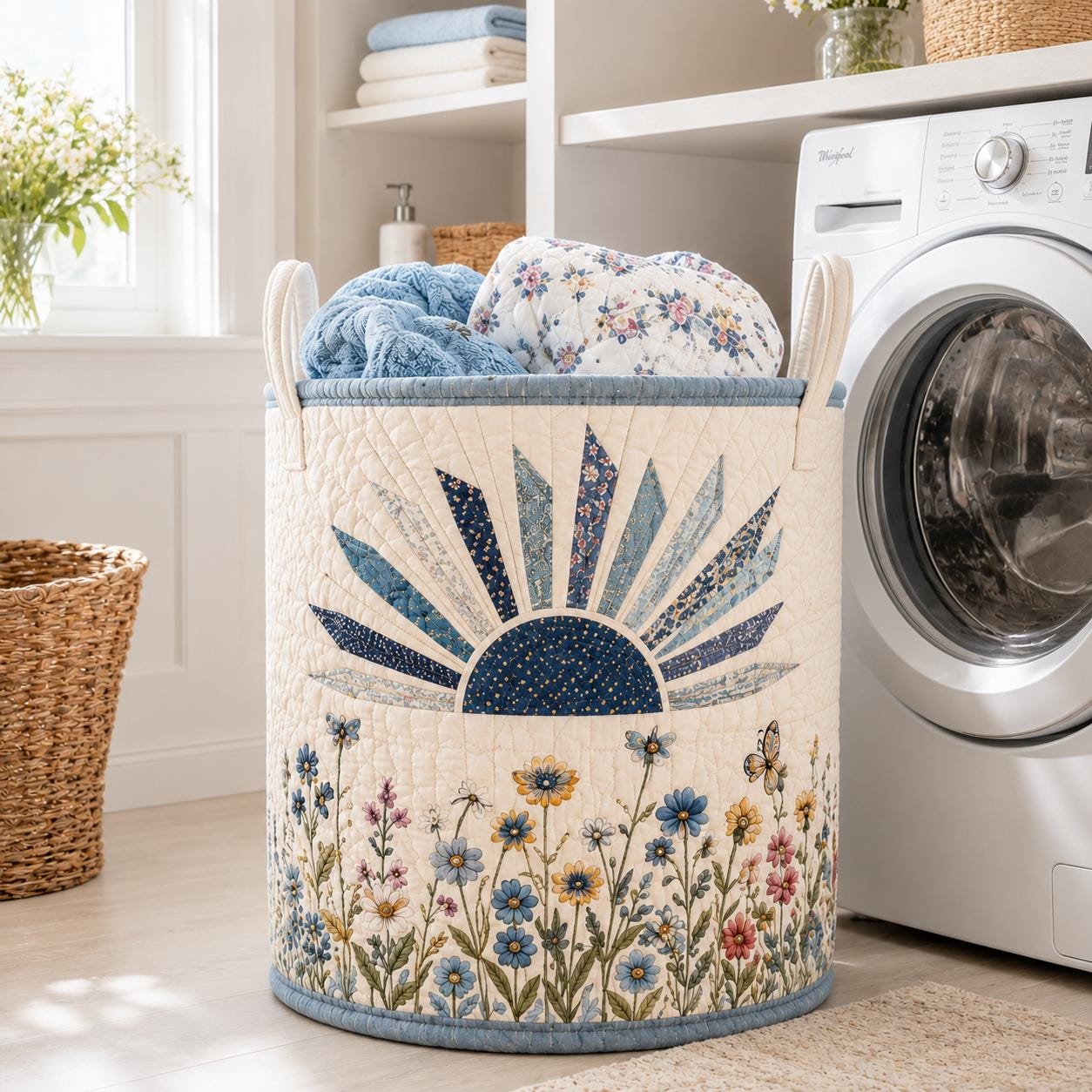 Sunburst Wildflower Floral Quilted Style Laundry Basket – Boho Cottagecore Hamper and Storage Bin - photo 3