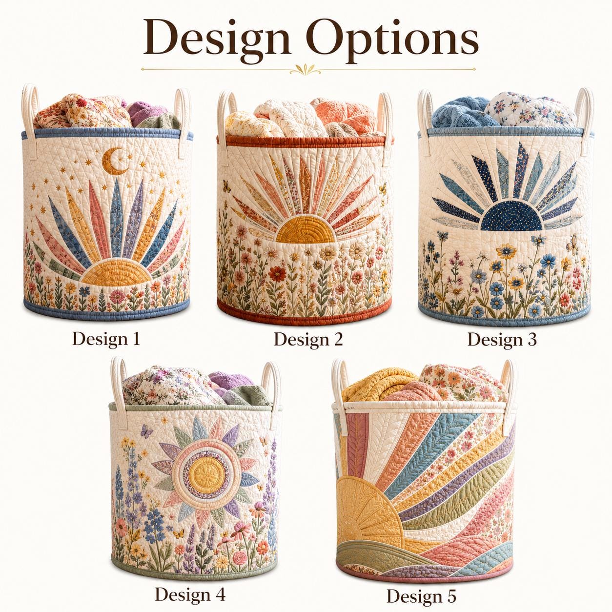 Sunburst Wildflower Floral Quilted Style Laundry Basket – Boho Cottagecore Hamper and Storage Bin - photo 5