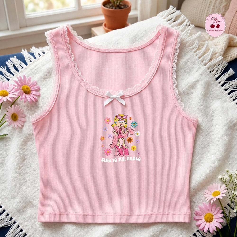 Embroidered Disney Lizzie McGuire Baby Tee Crop Top Tank with This Is What Dreams Are Made Of – Disney Channel Music Lace Trim Tank Top - photo 4
