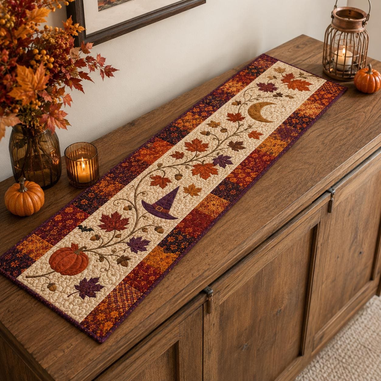 Quilted Style Table Runner and Table Runners for Fall – Rustic Farmhouse Home Gift with Autumn Maple Leaf and Leaves - photo 6