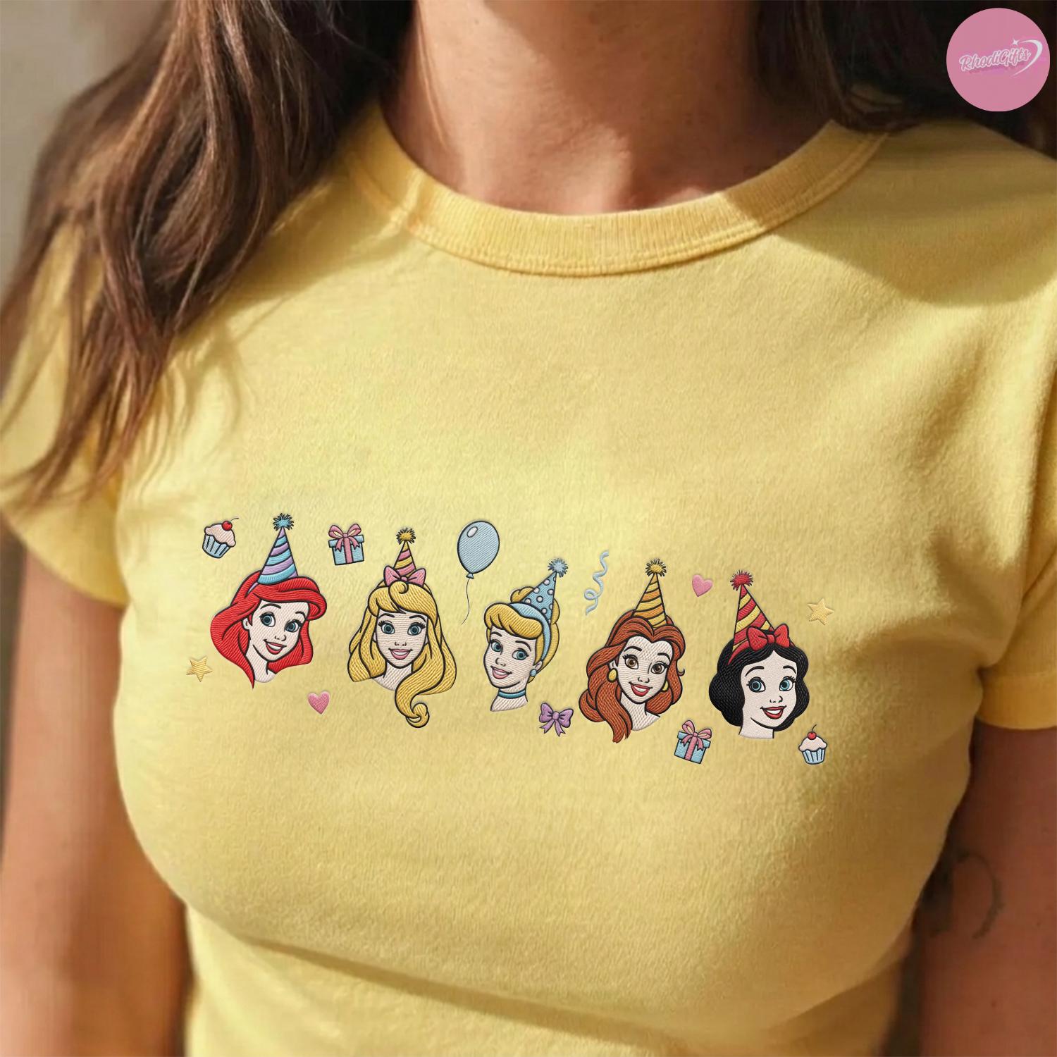 Embroidered Disney Princess Birthday Baby Tee Crop Tank with Cinderella Belle and Ariel – Girls Birthday Trip Matching Lace Trim Top - photo 5