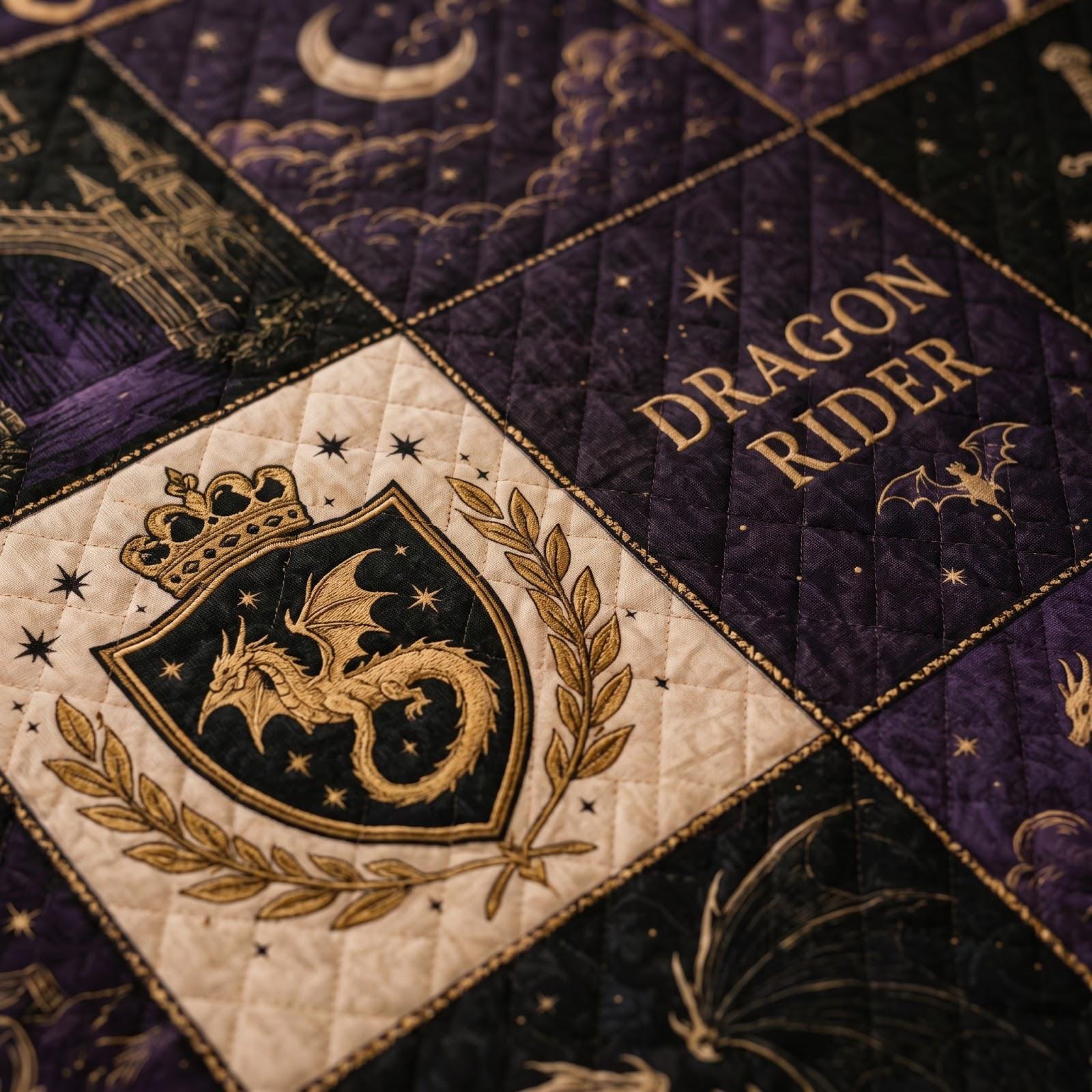 Fantasy Dragon Rider Quilted Style Reading Blanket – Bookish Patchwork Throw for Dark Academia Library Decor Gift - photo 2