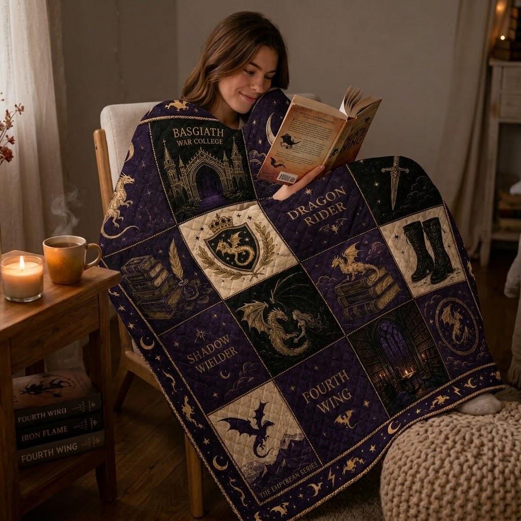 Fantasy Dragon Rider Quilted Style Reading Blanket – Bookish Patchwork Throw for Dark Academia Library Decor Gift - photo 3