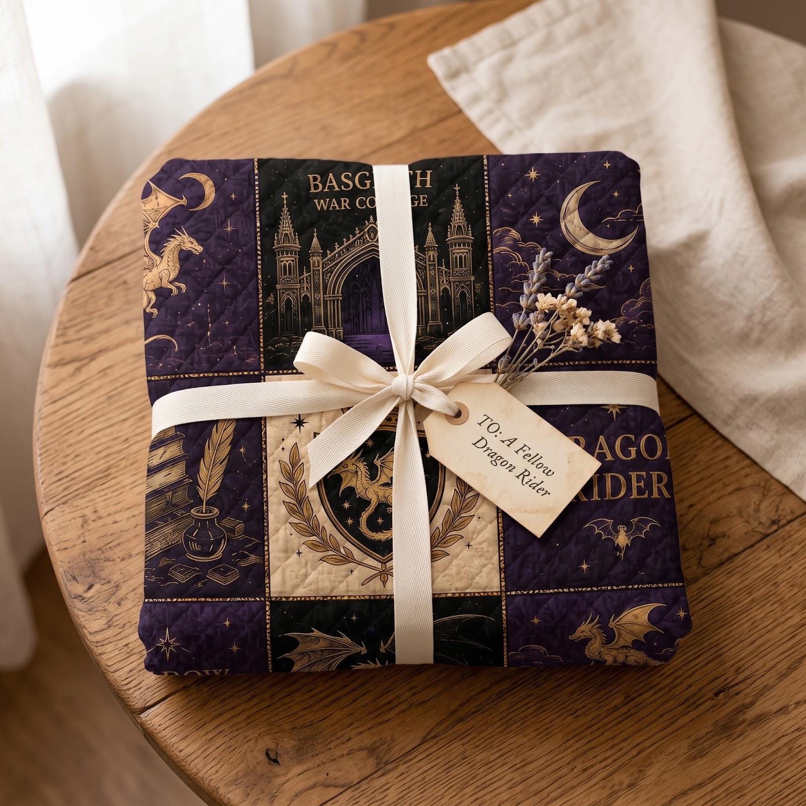 Fantasy Dragon Rider Quilted Style Reading Blanket – Bookish Patchwork Throw for Dark Academia Library Decor Gift - photo 4