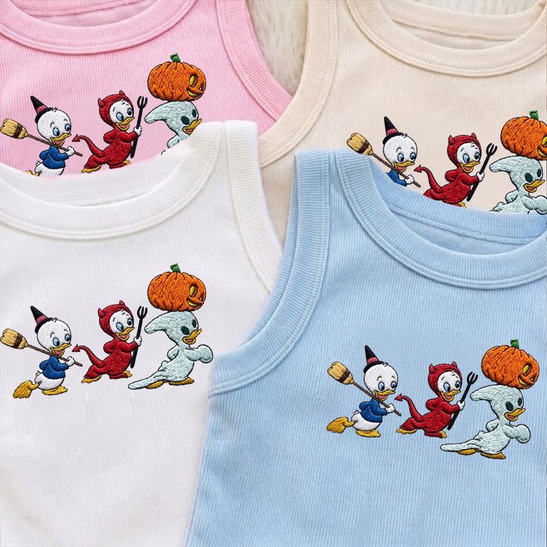 Embroidered Huey Dewey and Louie Halloween Lace Trim Tank Top – Disney WDW Disneyland Halloween Party Baby Tee Crop Tank Shirt - photo 4
