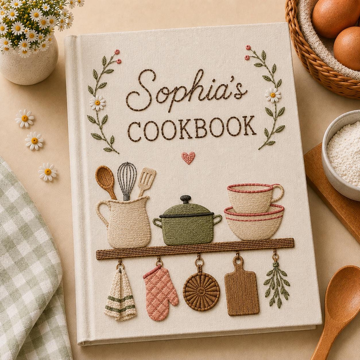 Personalized Hand Embroidered Family Recipes Cookbook Journal – Custom Recipe Book with Name for Kitchen Keepsake and Gift for Baker - photo 2