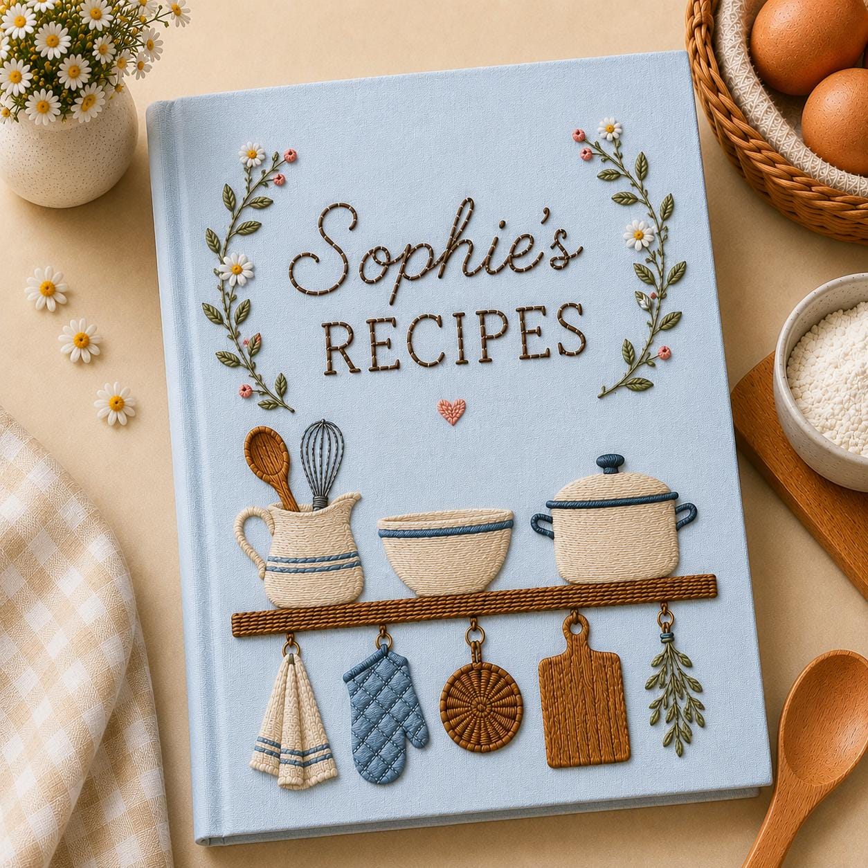 Personalized Hand Embroidered Family Recipes Cookbook Journal – Custom Recipe Book with Name for Kitchen Keepsake and Gift for Baker - photo 3