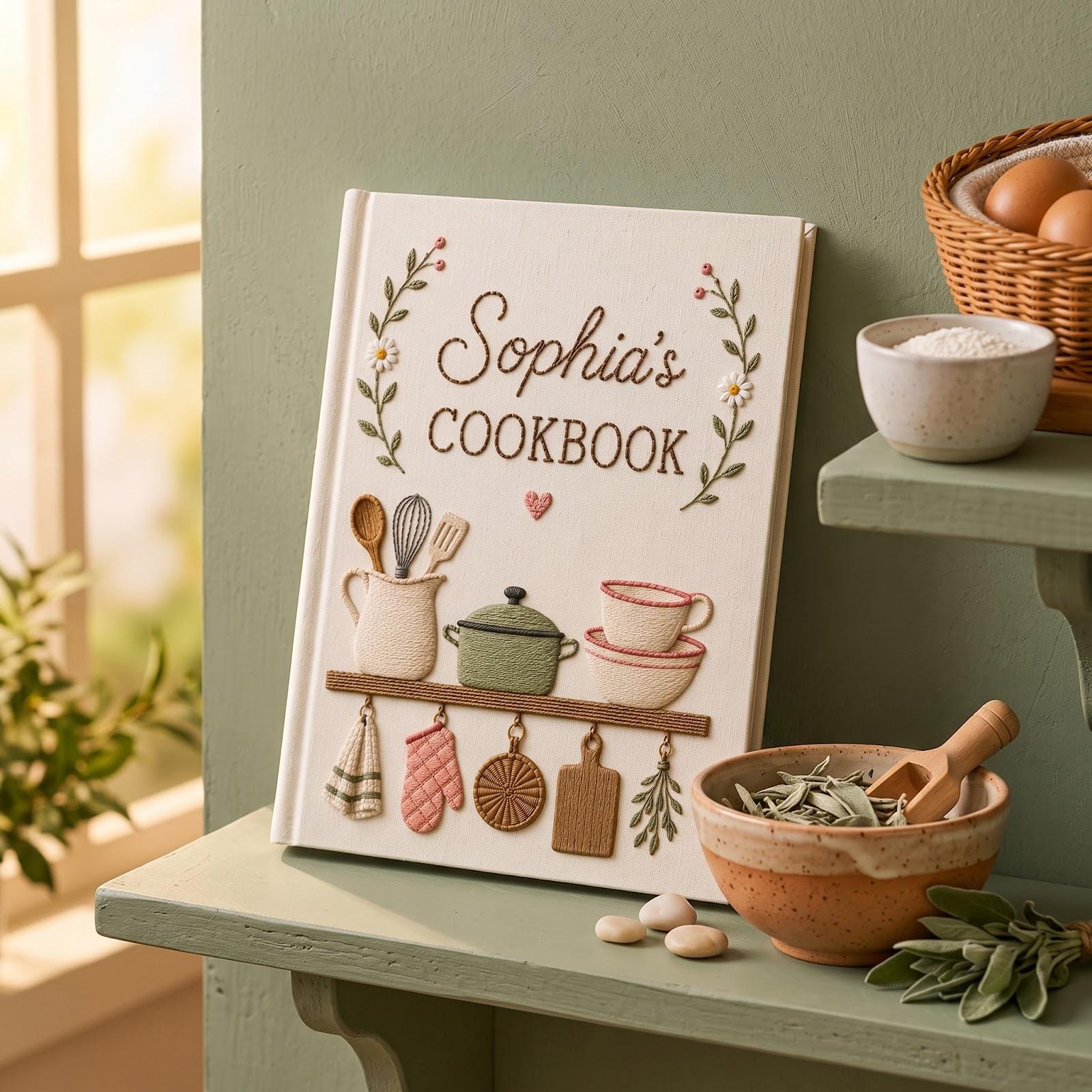 Personalized Hand Embroidered Family Recipes Cookbook Journal – Custom Recipe Book with Name for Kitchen Keepsake and Gift for Baker - photo 9