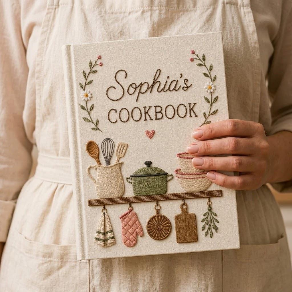 Personalized Hand Embroidered Family Recipes Cookbook Journal – Custom Recipe Book with Name for Kitchen Keepsake and Gift for Baker - photo 10