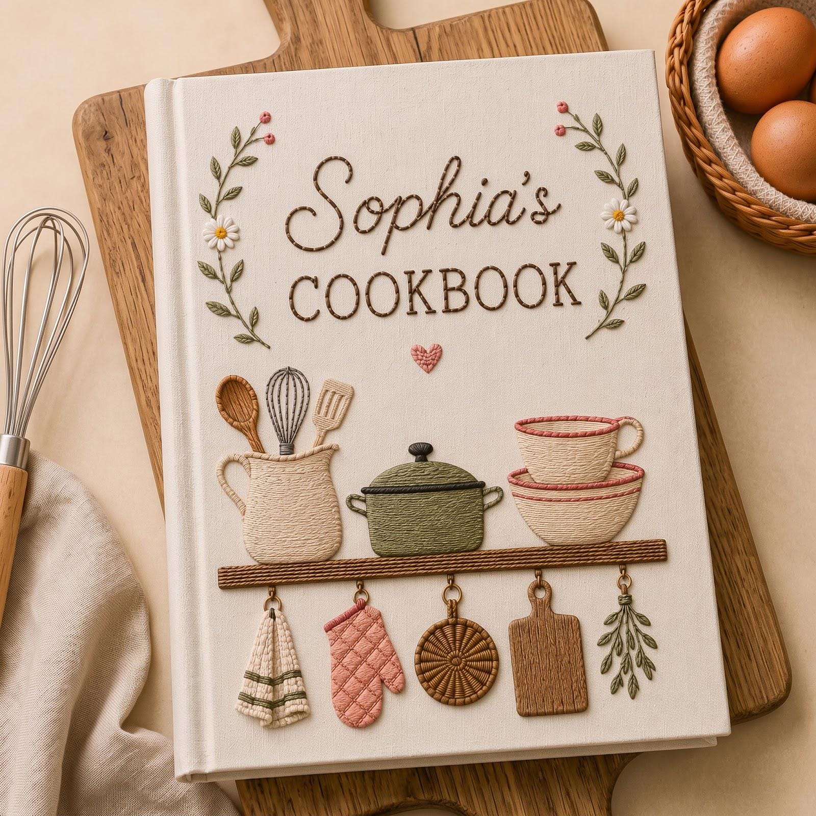 Personalized Hand Embroidered Family Recipes Cookbook Journal – Custom Recipe Book with Name for Kitchen Keepsake and Gift for Baker - photo 11