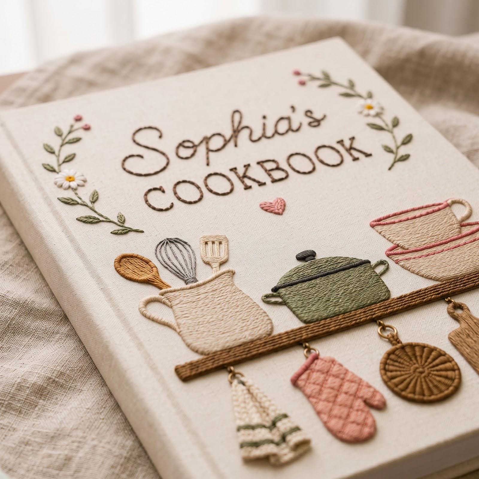 Personalized Hand Embroidered Family Recipes Cookbook Journal – Custom Recipe Book with Name for Kitchen Keepsake and Gift for Baker - photo 12