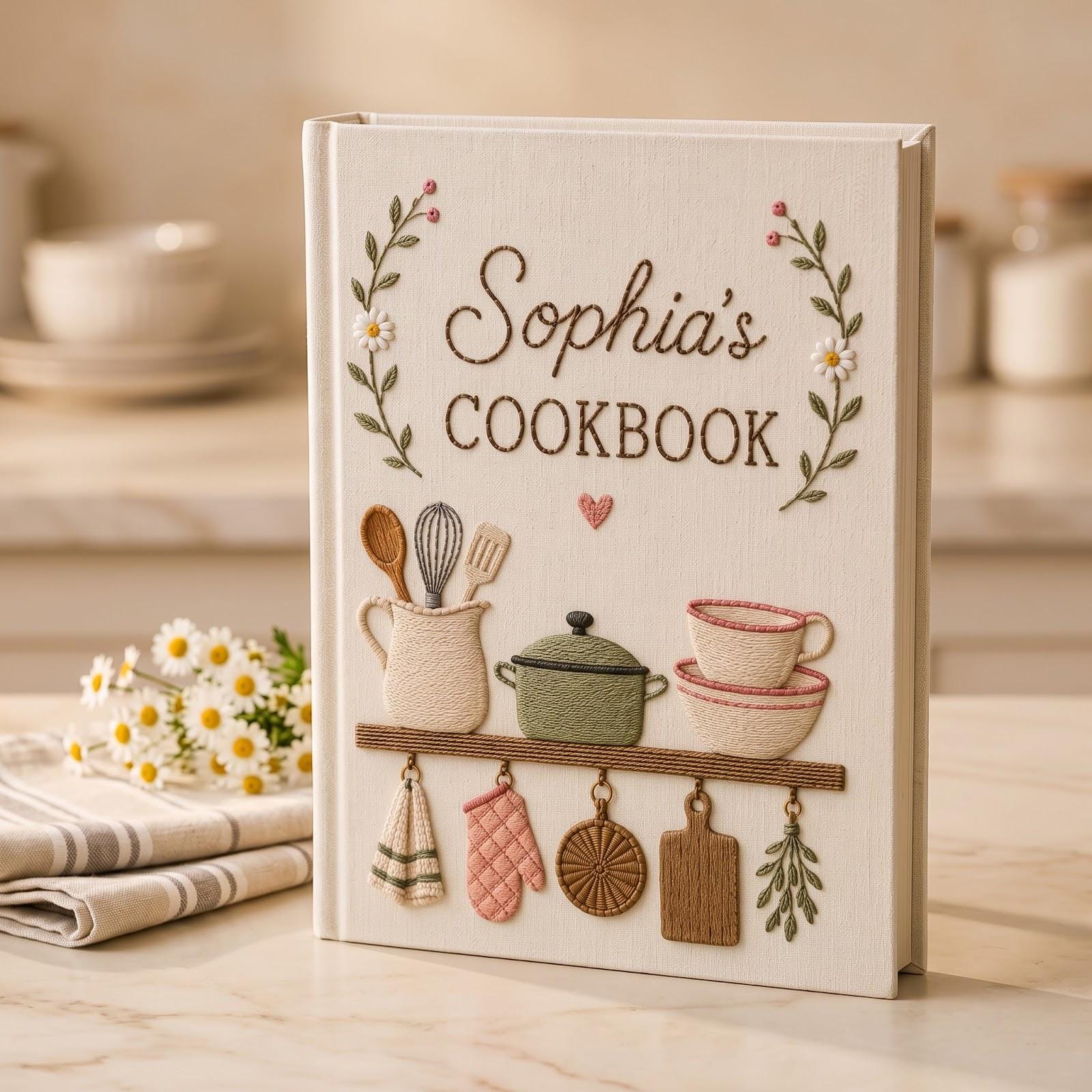Personalized Hand Embroidered Family Recipes Cookbook Journal – Custom Recipe Book with Name for Kitchen Keepsake and Gift for Baker - photo 13
