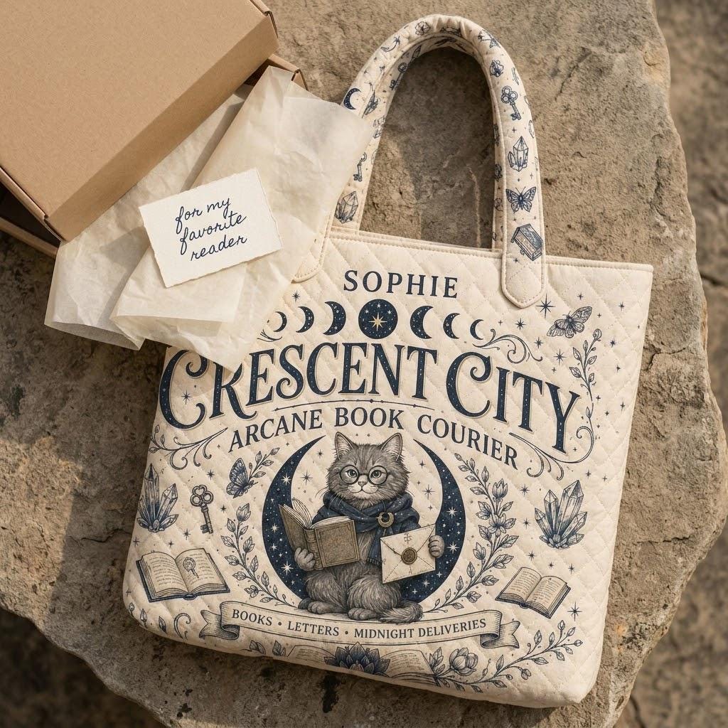 Personalized Crescent City Cat Quilted Style Tote Bag for Book Lover – Custom Name Bookish Library Bag and Fantasy Reader Gift - photo 4