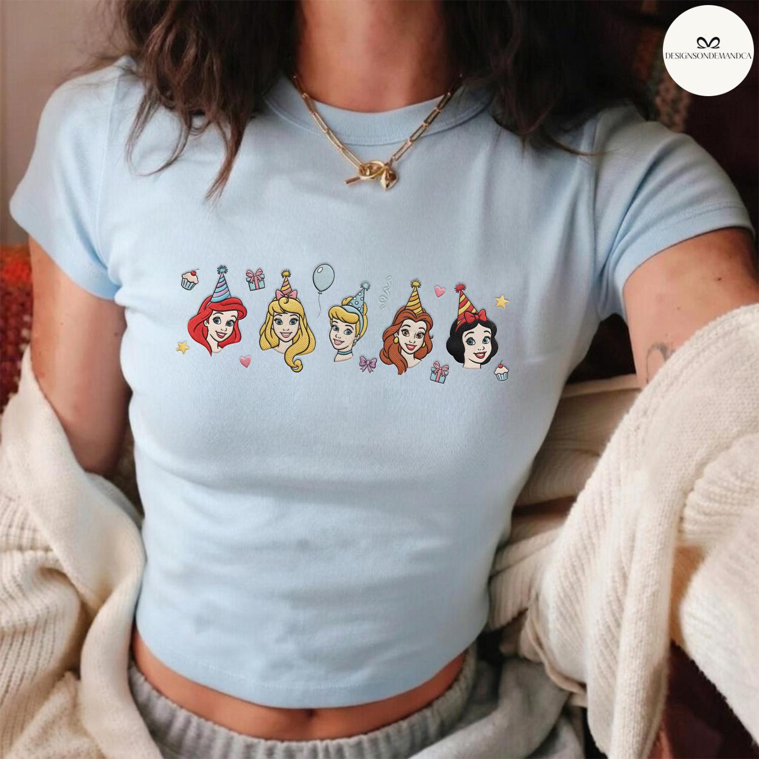 Embroidered Disney Princess Birthday Baby Tee Crop Tank with Cinderella Belle and Ariel – Matching Lace Trim Tank Top for Girls Trip - photo 6