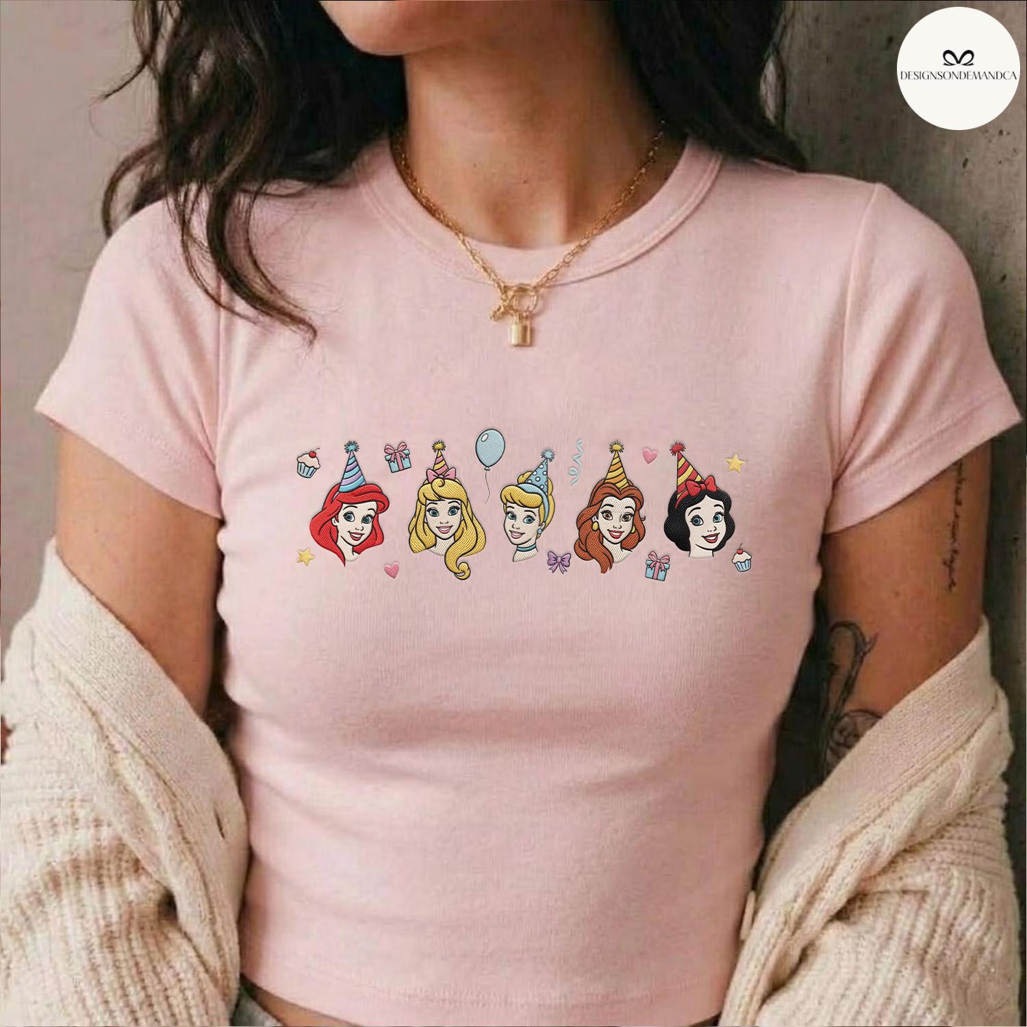 Embroidered Disney Princess Birthday Baby Tee Crop Tank with Cinderella Belle and Ariel – Matching Lace Trim Tank Top for Girls Trip - photo 7