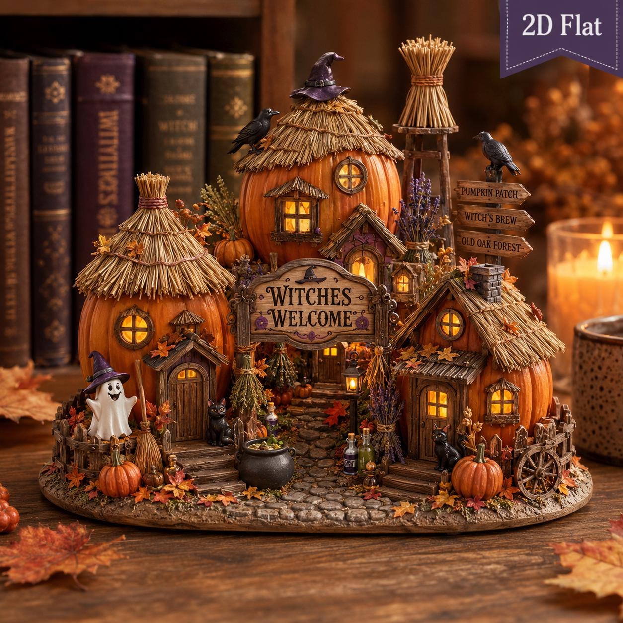 Rustic Fall Wooden Block Table Sign and Shelf Decor – Spooky Halloween Witches Welcome Housewarming Gift for Witch Cottage and Pumpkin Village - photo 2