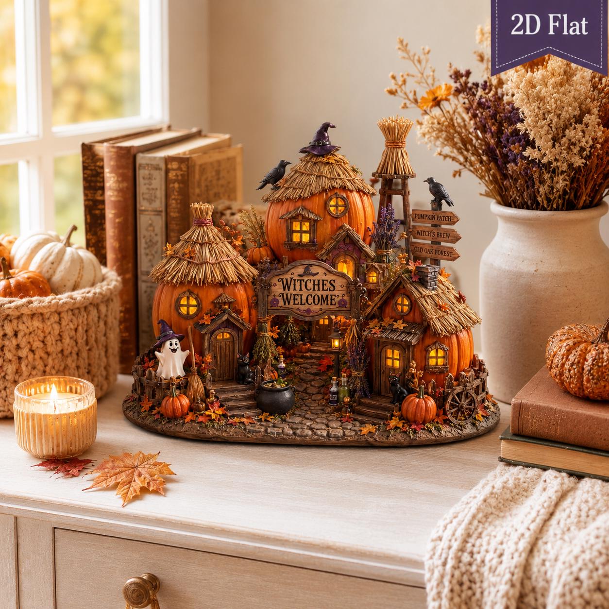 Rustic Fall Wooden Block Table Sign and Shelf Decor – Spooky Halloween Witches Welcome Housewarming Gift for Witch Cottage and Pumpkin Village - photo 3
