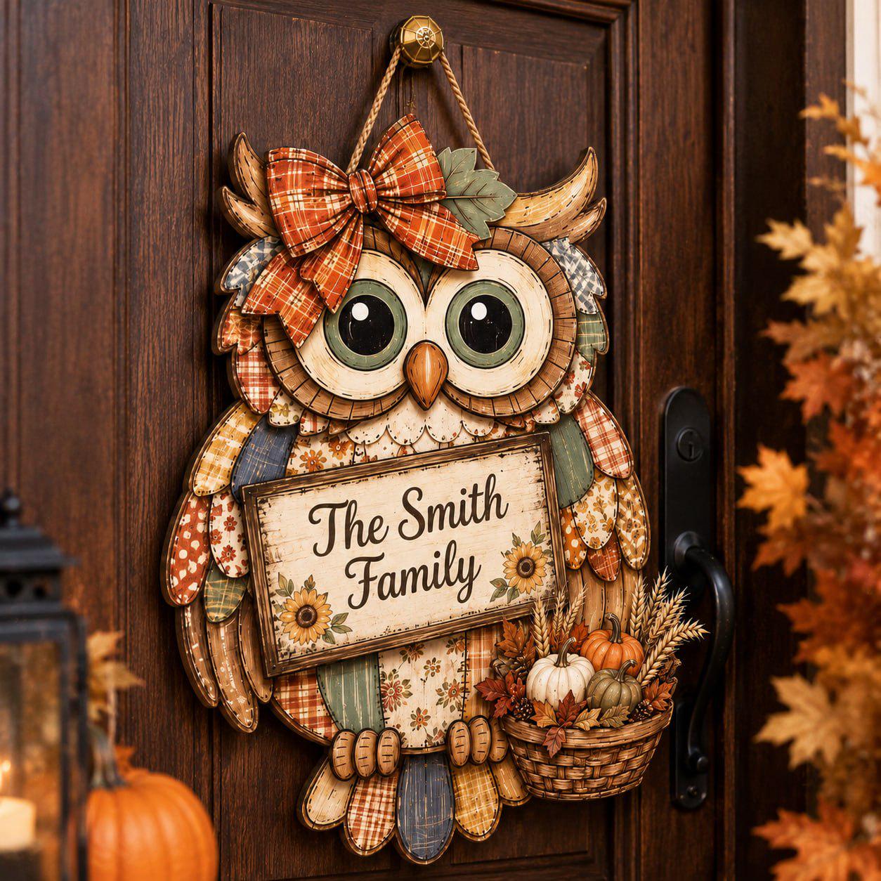 Custom Door Hanger with Halloween Owl and Personalized Spooky Wooden Front Sign for Fall Porch Decor and Owl Lover Housewarming Gift - photo 2
