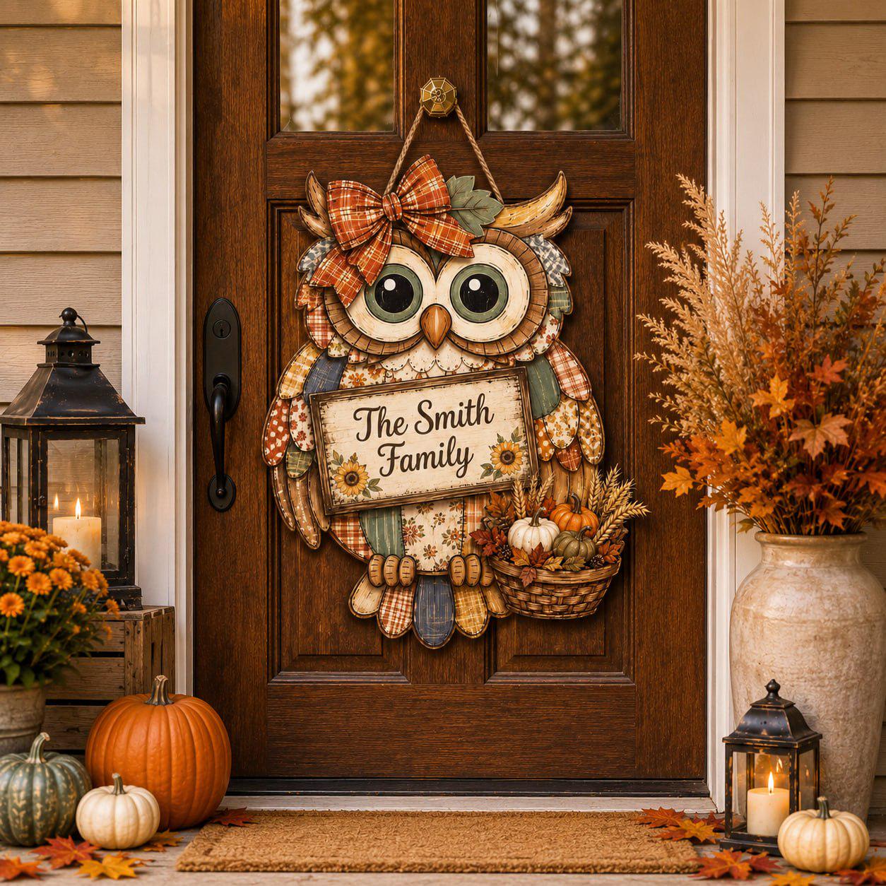 Custom Door Hanger with Halloween Owl and Personalized Spooky Wooden Front Sign for Fall Porch Decor and Owl Lover Housewarming Gift - photo 3