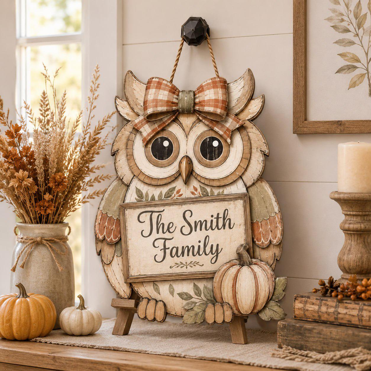 Custom Door Hanger with Halloween Owl and Personalized Spooky Wooden Front Sign for Fall Porch Decor and Owl Lover Housewarming Gift - photo 4
