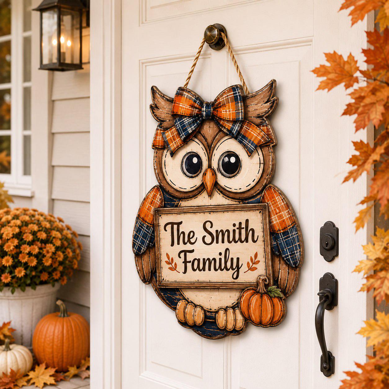 Custom Door Hanger with Halloween Owl and Personalized Spooky Wooden Front Sign for Fall Porch Decor and Owl Lover Housewarming Gift - photo 7