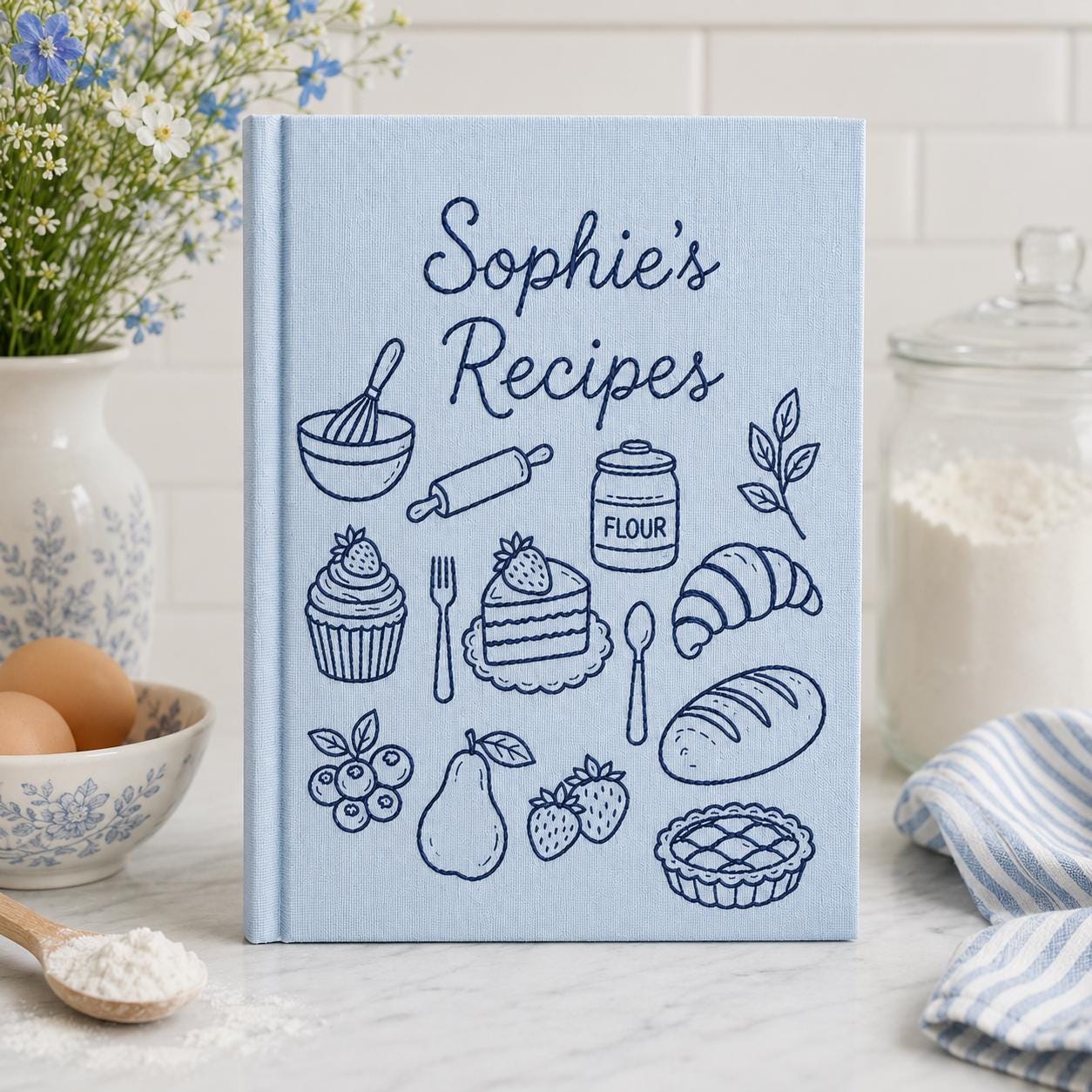 Personalized Custom Embroidered Linen Family Recipes Cookbook Journal – Handmade Notebook Recipe Book and Kitchen Gift for Mom - photo 2