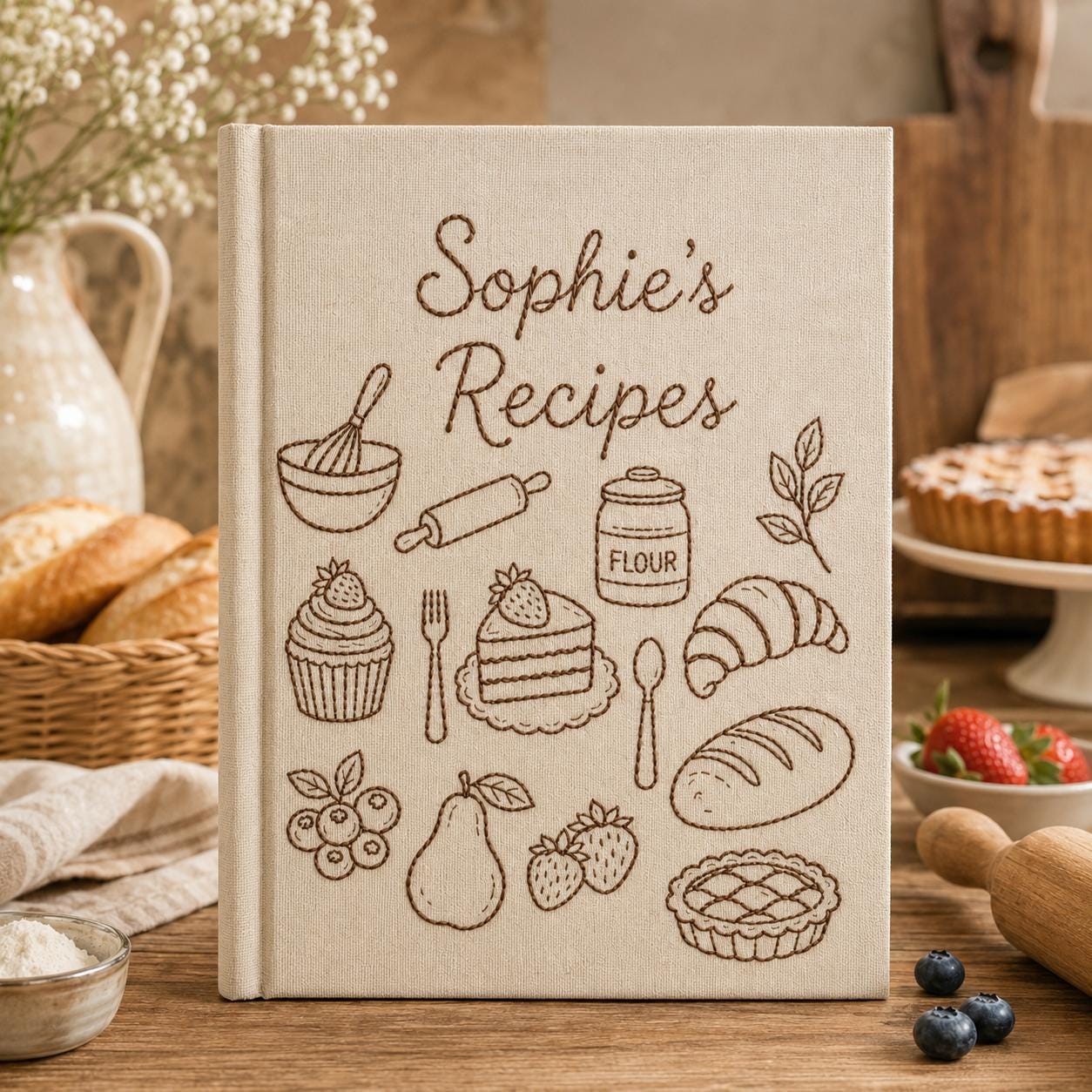 Personalized Custom Embroidered Linen Family Recipes Cookbook Journal – Handmade Notebook Recipe Book and Kitchen Gift for Mom - photo 3