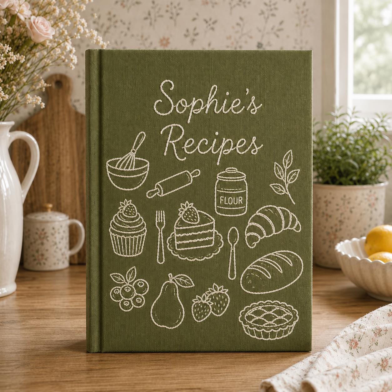Personalized Custom Embroidered Linen Family Recipes Cookbook Journal – Handmade Notebook Recipe Book and Kitchen Gift for Mom - photo 4