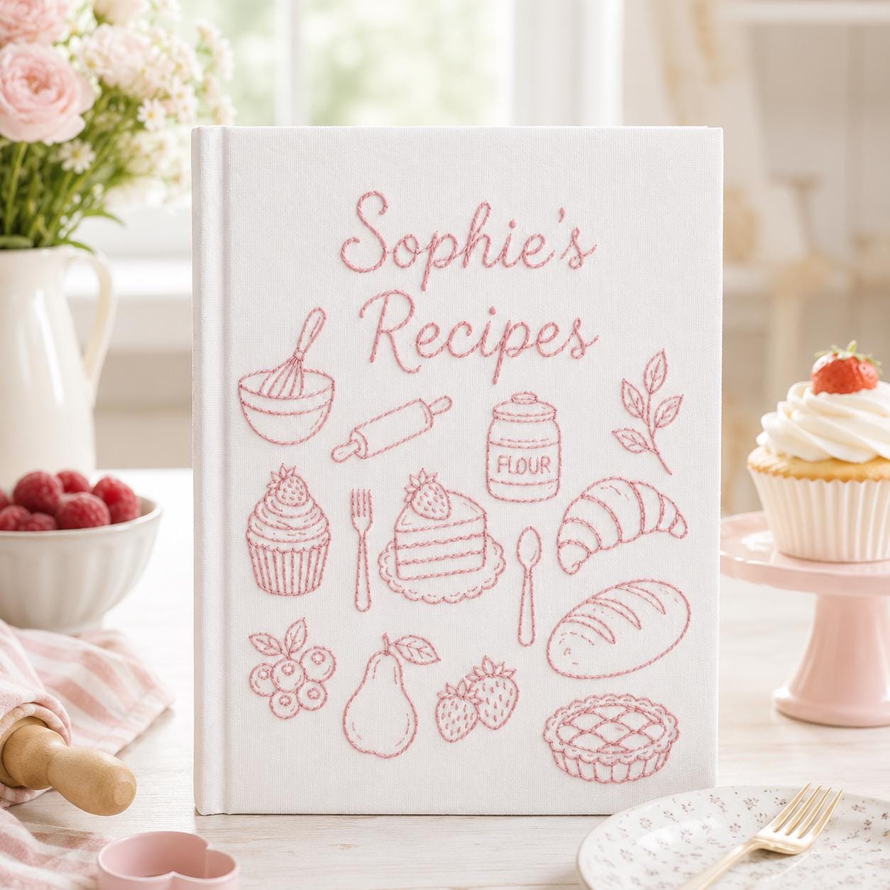 Personalized Custom Embroidered Linen Family Recipes Cookbook Journal – Handmade Notebook Recipe Book and Kitchen Gift for Mom - photo 5