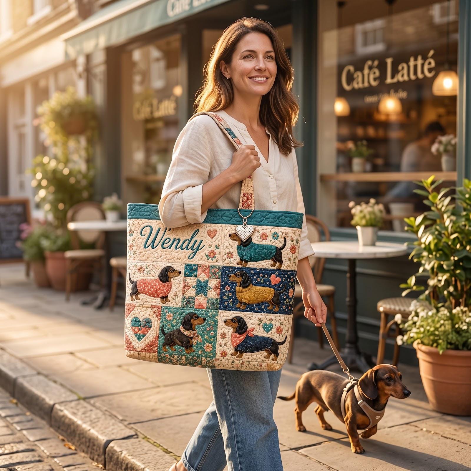 Personalized Dachshund Wiener Dog Patchwork Quilted Tote Bag – Custom Vintage Travel Carry On Weekend Duffle Pet Gift for Dog Lover - photo 6