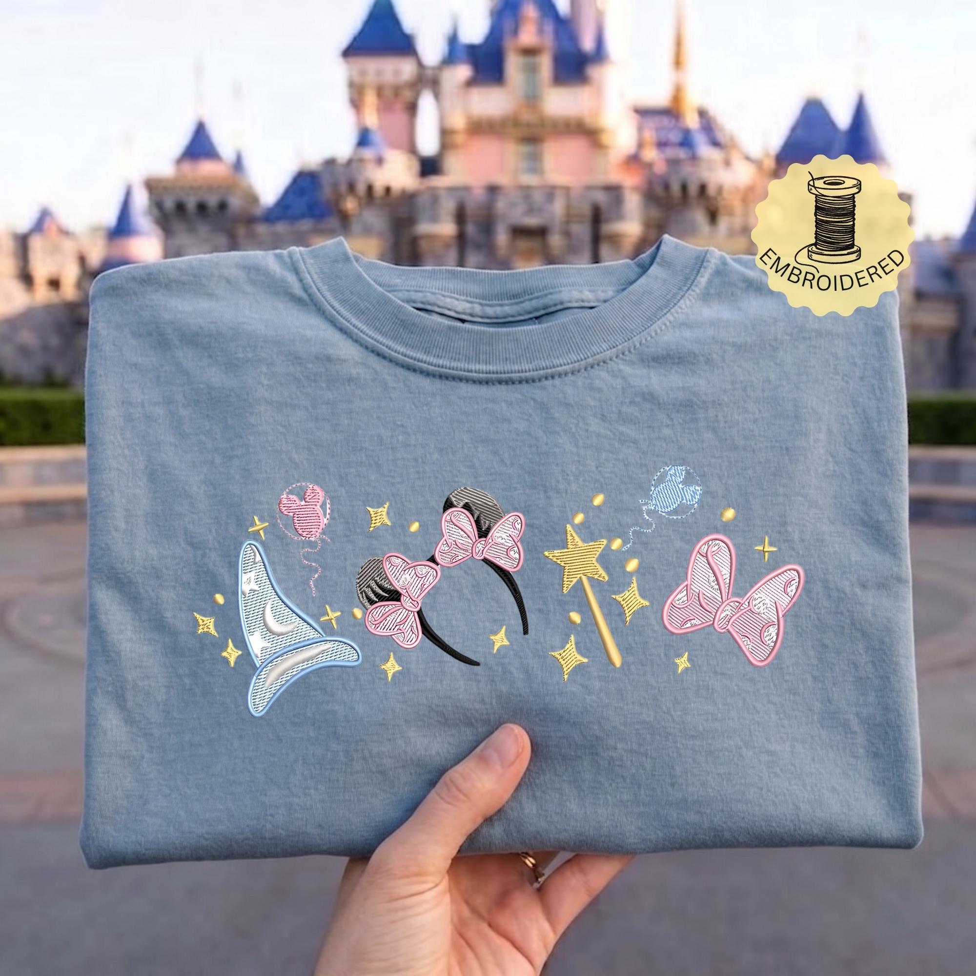 Embroidered Magical Minnie Bow Ears Comfort Colors T-Shirt with Disney Sorcerer – Magic Kingdom WDW Disneyland Embroidery Tee