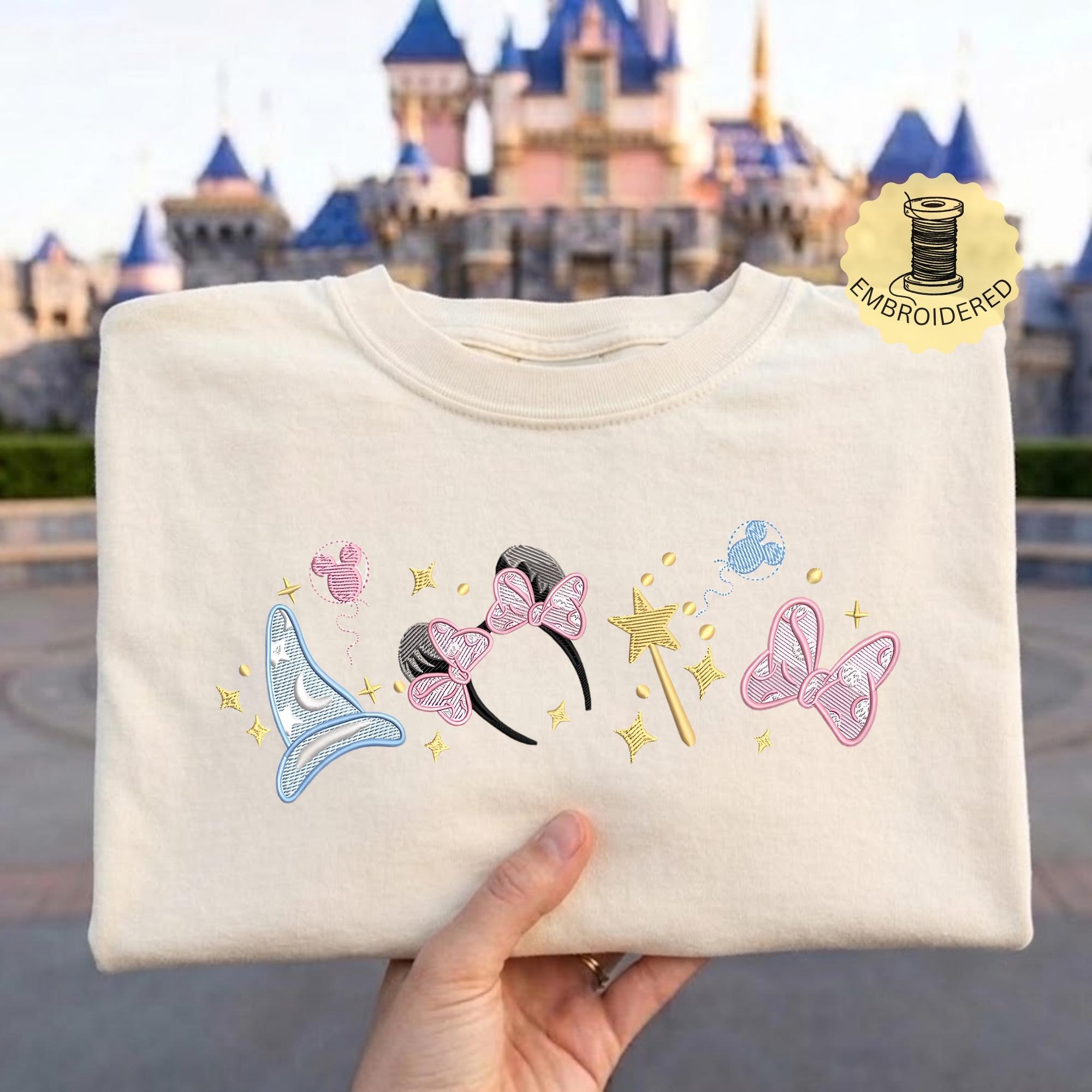 Embroidered Magical Minnie Bow Ears Comfort Colors T-Shirt with Disney Sorcerer – Magic Kingdom WDW Disneyland Embroidery Tee - photo 2