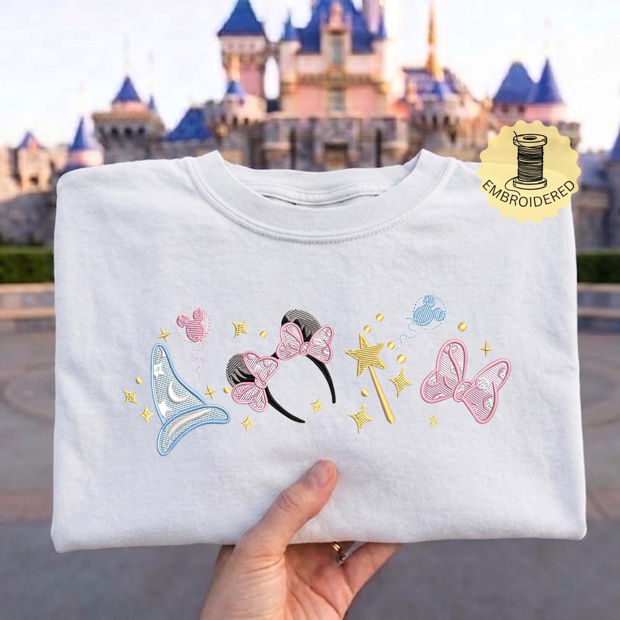 Embroidered Magical Minnie Bow Ears Comfort Colors T-Shirt with Disney Sorcerer – Magic Kingdom WDW Disneyland Embroidery Tee - photo 3
