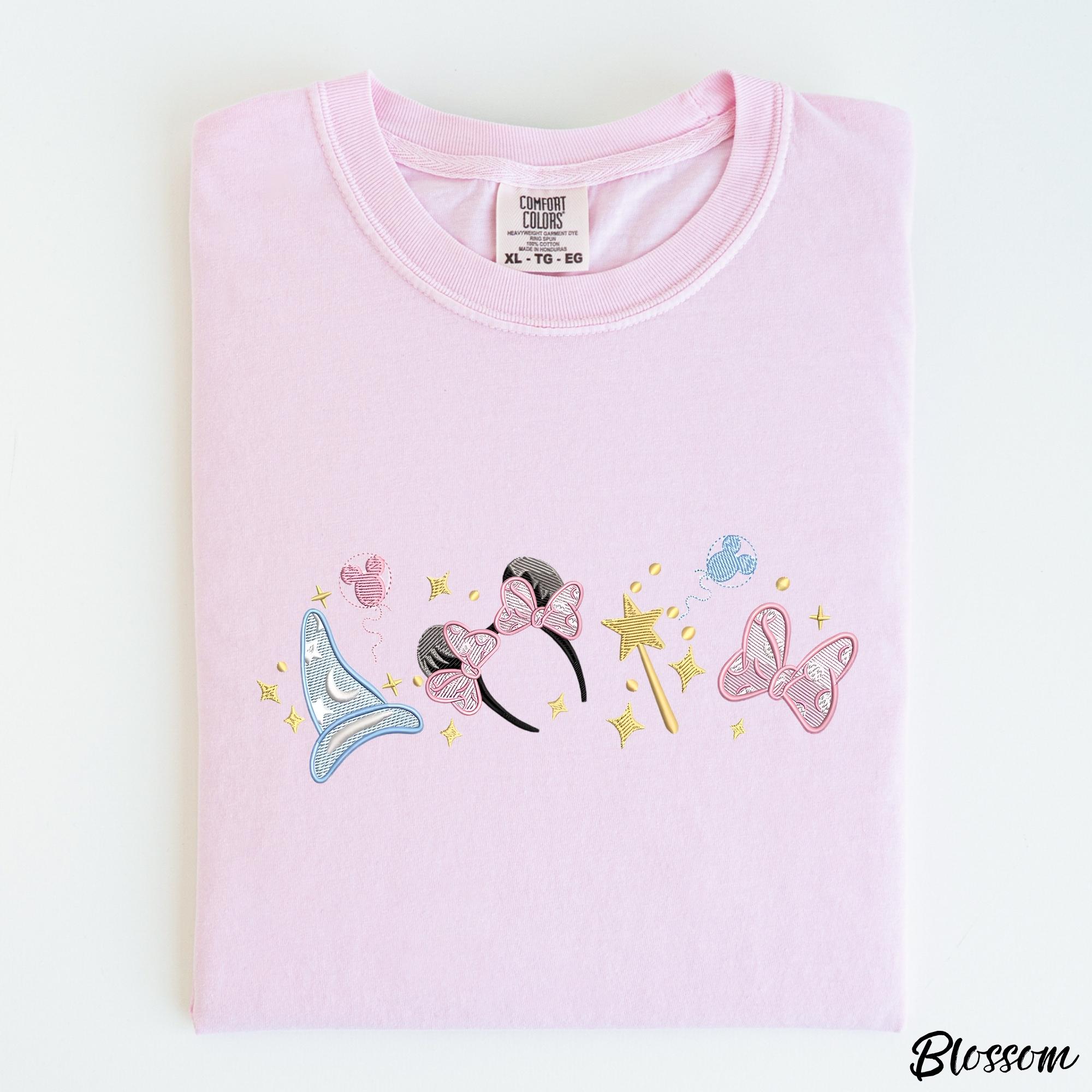 Embroidered Magical Minnie Bow Ears Comfort Colors T-Shirt with Disney Sorcerer – Magic Kingdom WDW Disneyland Embroidery Tee - photo 4