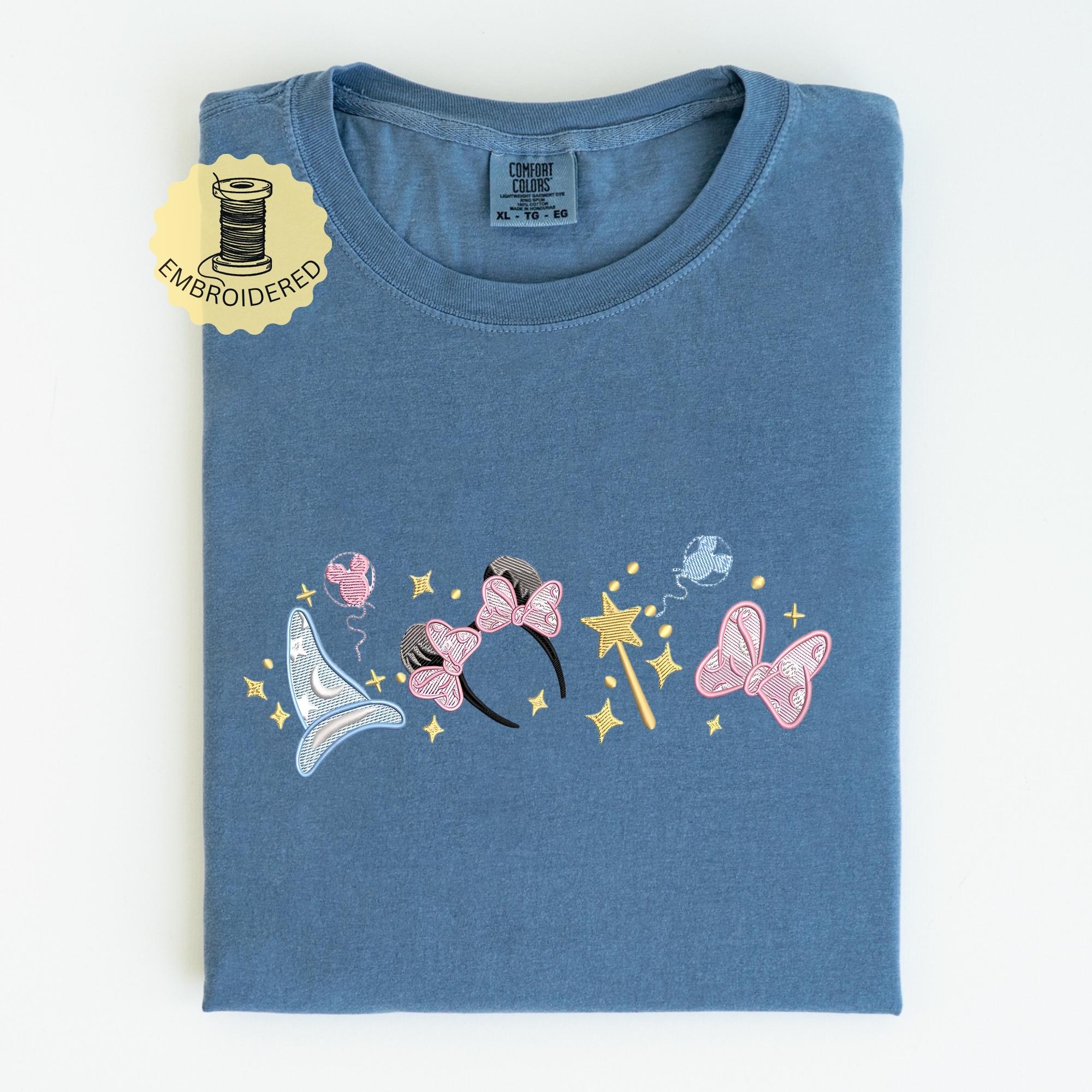 Embroidered Magical Minnie Bow Ears Comfort Colors T-Shirt with Disney Sorcerer – Magic Kingdom WDW Disneyland Embroidery Tee - photo 5