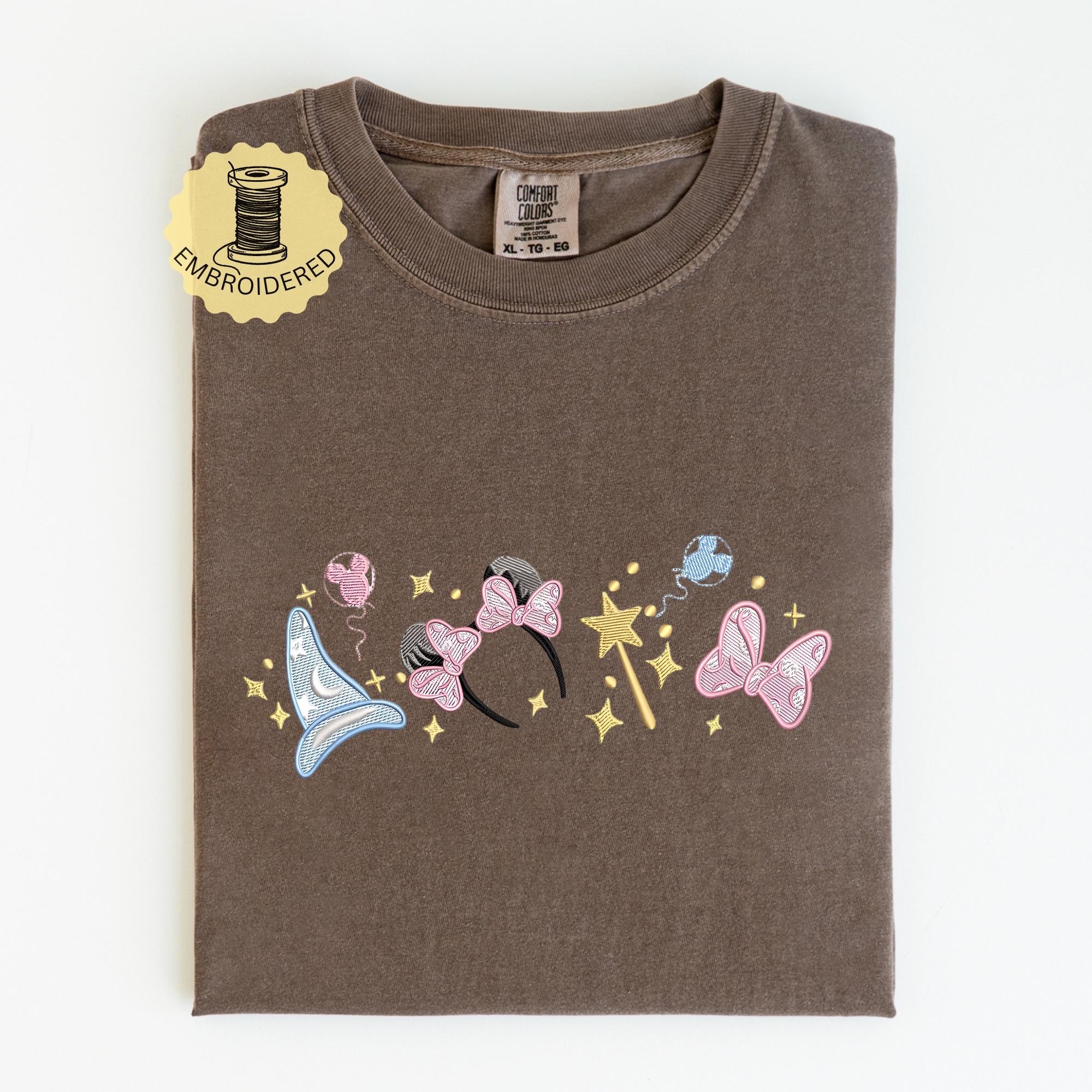 Embroidered Magical Minnie Bow Ears Comfort Colors T-Shirt with Disney Sorcerer – Magic Kingdom WDW Disneyland Embroidery Tee - photo 6