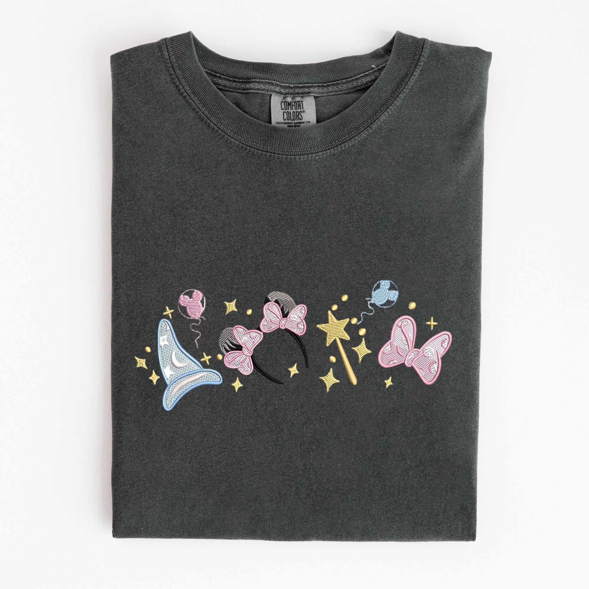 Embroidered Magical Minnie Bow Ears Comfort Colors T-Shirt with Disney Sorcerer – Magic Kingdom WDW Disneyland Embroidery Tee - photo 7