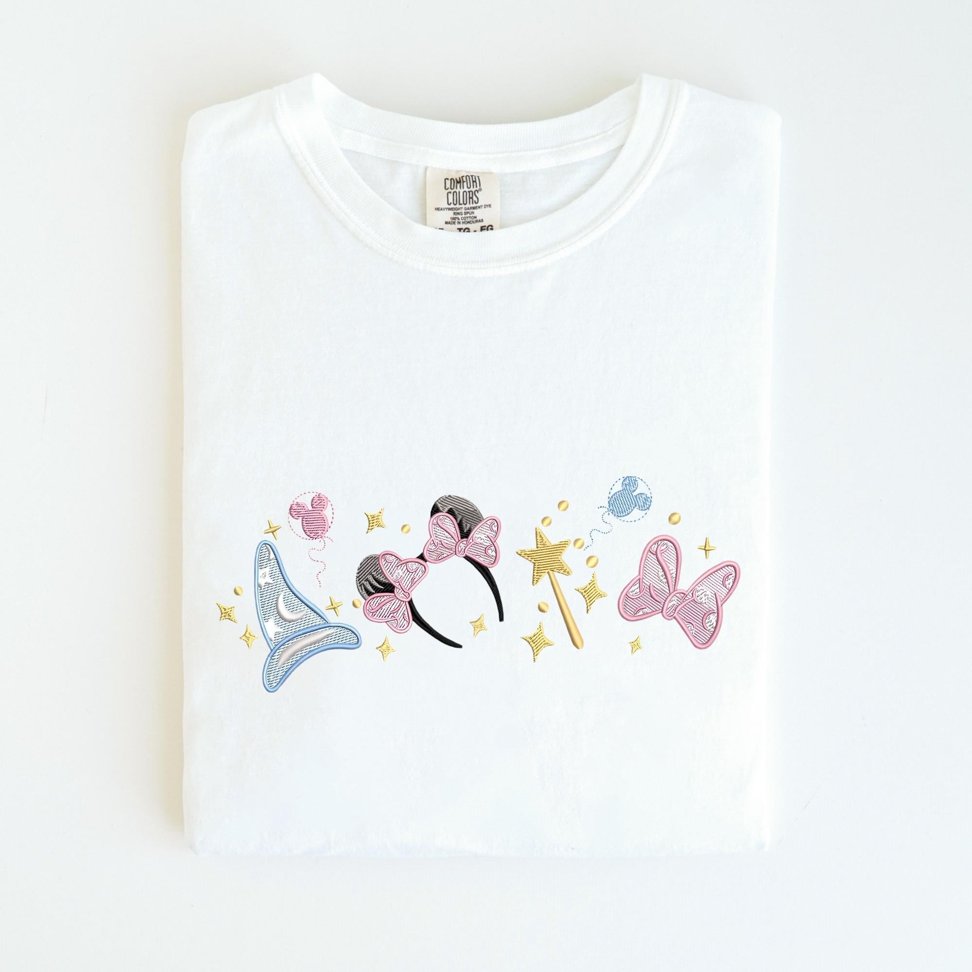 Embroidered Magical Minnie Bow Ears Comfort Colors T-Shirt with Disney Sorcerer – Magic Kingdom WDW Disneyland Embroidery Tee - photo 8