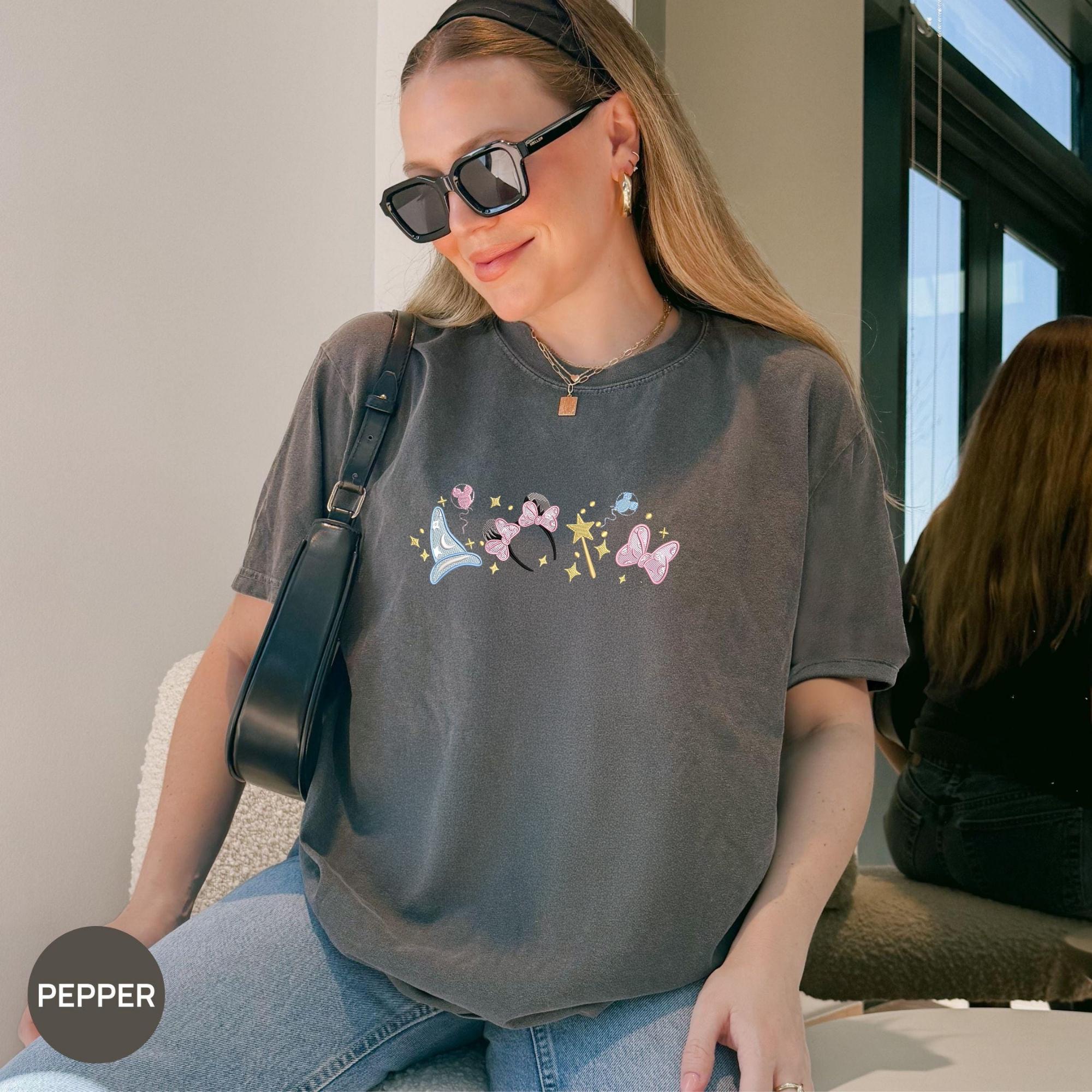Embroidered Magical Minnie Bow Ears Comfort Colors T-Shirt with Disney Sorcerer – Magic Kingdom WDW Disneyland Embroidery Tee - photo 9