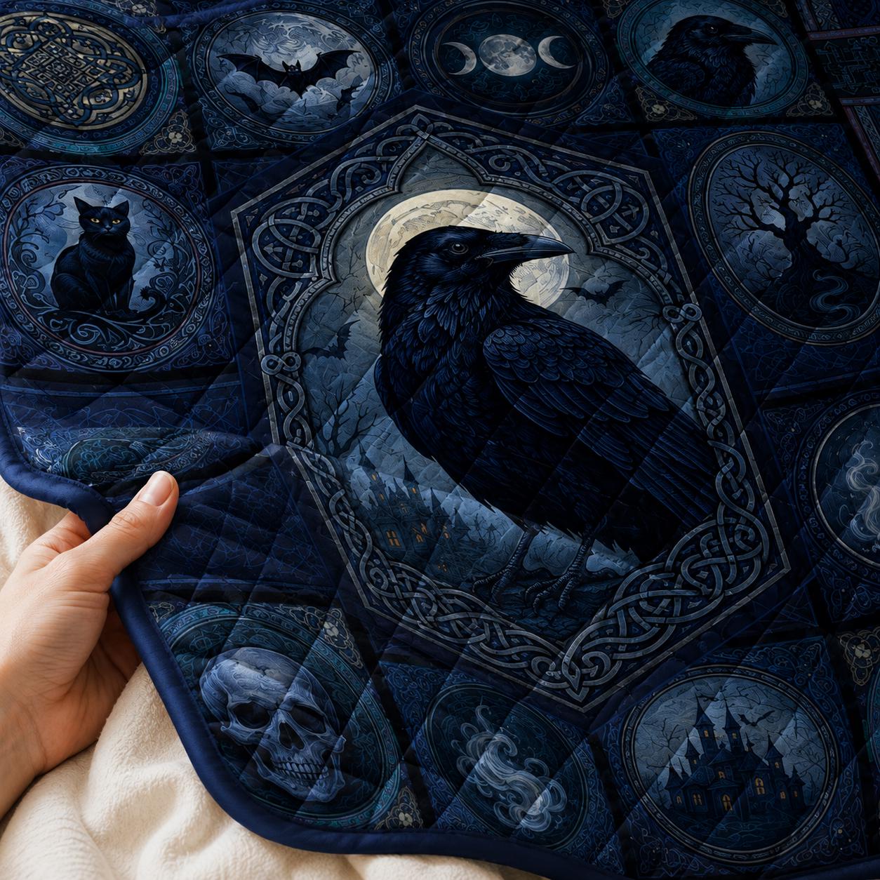 Quilt Blanket with Retro Raven Vintage Viking Throw and Norse Mythology Bedding for Gothic Cottagecore Bedroom Decor and Gift for Viking - photo 5